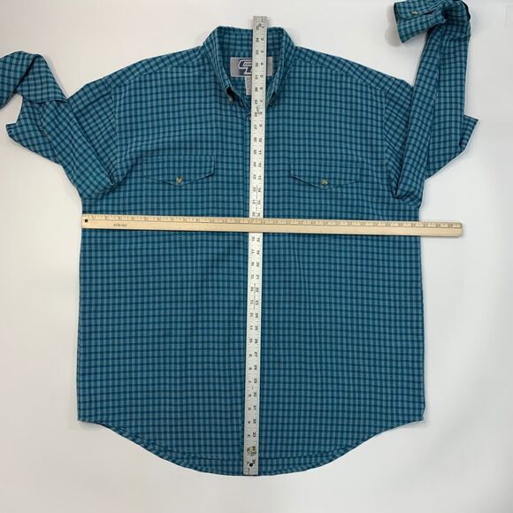 Wrangler Cool Lock Shirt Mens XL Extra Large Teal Button Up Plaid Long Sleeve - Picture 6 of 11